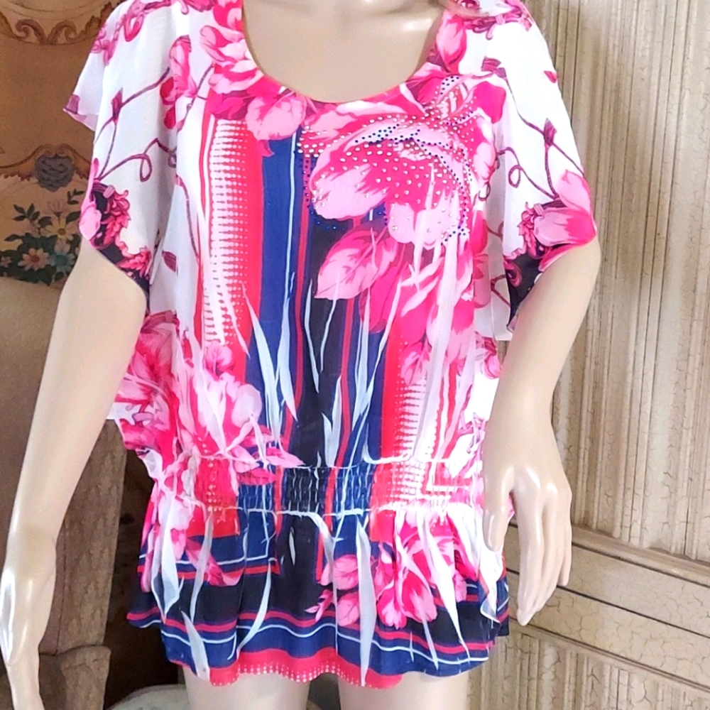 Pretty pink and navy top